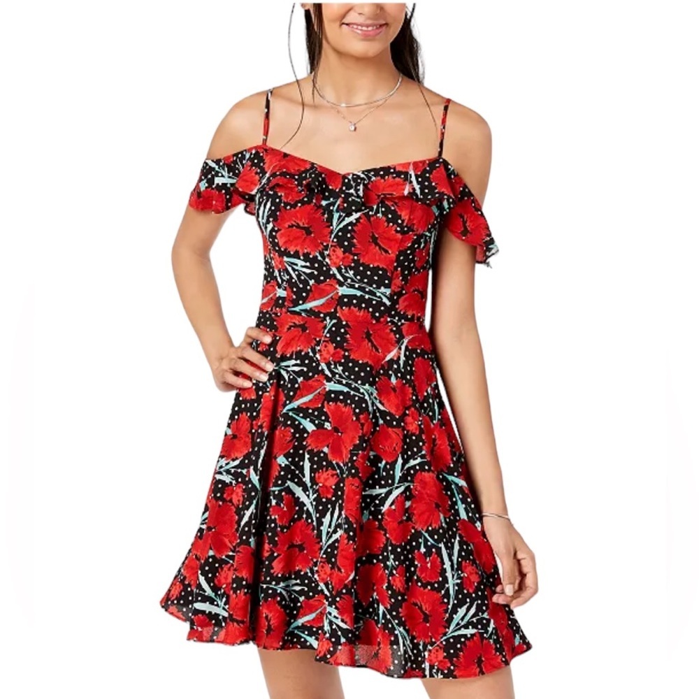 B DARLIN Juniors' Cold-Shoulder Fit & Flare Dress Size Small